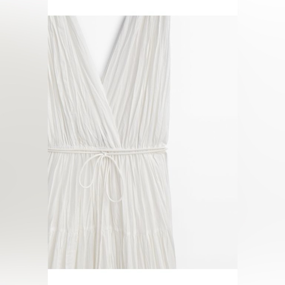 NWT. Massimo Dutti White 100% Cotton Pleated Midi Dress with Drawstring. Size L. - Picture 8 of 12